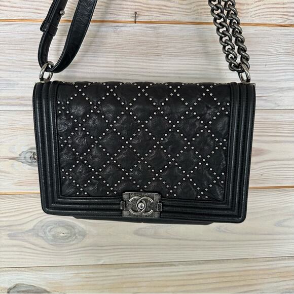 AUTHENTIC Chanel Studded Medium Boy Bag - Picture 3 of 16